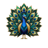 Geometric peacock with gold accents