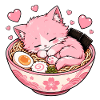 Pink Katze im Ramennudeltraum