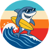 Retro Sunset Surf Cartoon Shark