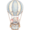 Bébé éléphant en montgolfière bleu