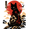 Katzen-Samurai am Sonnenuntergang
