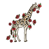 Giraffe in Blüte mit Rosen