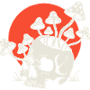 Totenkopf mit Pilzen Rote Sonne