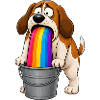 Regenbogen-Erbrechender Hunde-Eimer-Chaos