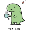 Kleiner Dino mit Kaffee