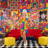 Lebendiges Pop-Art-Regenbogenkleid