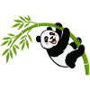 Panda hängt am Bambusbogen