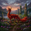Roter Drache auf Mystischen Feldern