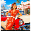 Polka-Punkt-Pinup im roten Kleid