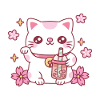 Süße Maneki-Neko-Katze mit rosa Boba-Tee