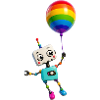 Fröhlicher Roboter mit Regenbogenballon 