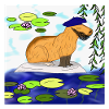 Capybara im Seerosen Teich