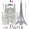 Paris, Zeichnung Louvre & Eiffelturm