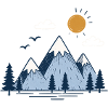 Berglandschaft mit Sonne und Tannen