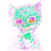 Psychedelische Zombie-Katze Unheimliche Monster-Neon-Kunst