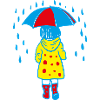 Kind mit Regenschirm im Regen
