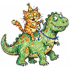 Katze reitet Dinosaurier