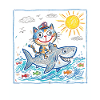 Katze reitet Haifisch