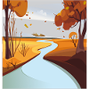 Herbstlicher Fluss durch goldene Wälder