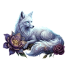 Himmelblauer Wolf unter Blumen