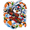 Samurai-Pinguin führt ein Sushi-Katana