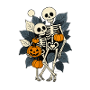 Herbstskelett mit Kürbissen – Halloween