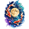 Koi Vollmond Yin Yang Aquarell