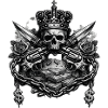 Kronen-Skull mit Schwertern und Geldstapeln