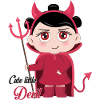 Süßes kleines Teufel-Chibi-Mädchen mit Mistgabel-Graphi