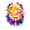 Torii Vollmond Sakura Aquarell