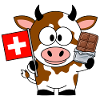 Schweizer Kuh mit Flagge und Schokolade 