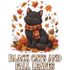 Schwarze Katzen und Herbstblätter
