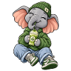 Süßer Elefant mit Matcha Latte