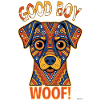 Buntes Retro-Hunde-Abschieds-Wuff-Design.