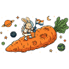 Astronaut Bunny auf riesigem Karotten-Asteroiden