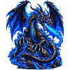 Schwarzer Drache mit blauer Energie