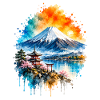 Mount Fuji Pagode See Aquarell