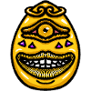 Lächelndes, einäugiges Golden Egg Monster Cartoon-Maskottchen