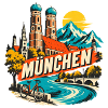 München Skyline Alpen Fahrrad Retro Design