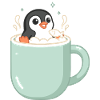 Pinguin In Tasse Mit Fischmotiv