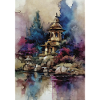 Aquarellgarten der blauen Pagode