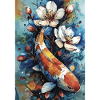 Aquarell-Koi und Blumen