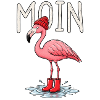 Winterflamingo mit Beanie und Stiefeln