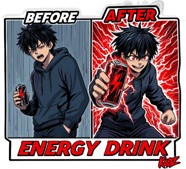 Komiks przed napojem energetyczny
