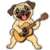 Süßer Mops mit Akustikgitarre
