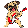 Cooler Mops mit E-Gitarre