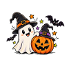  Halloweenfreude Geist und Kürbis