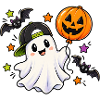 Halloween Geist mit Kürbisballon