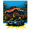 Monstertruck-Show unter Arena-Lichtern