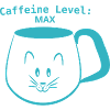 Teal Katzenbecher Koffein-Level MAX-Grafik